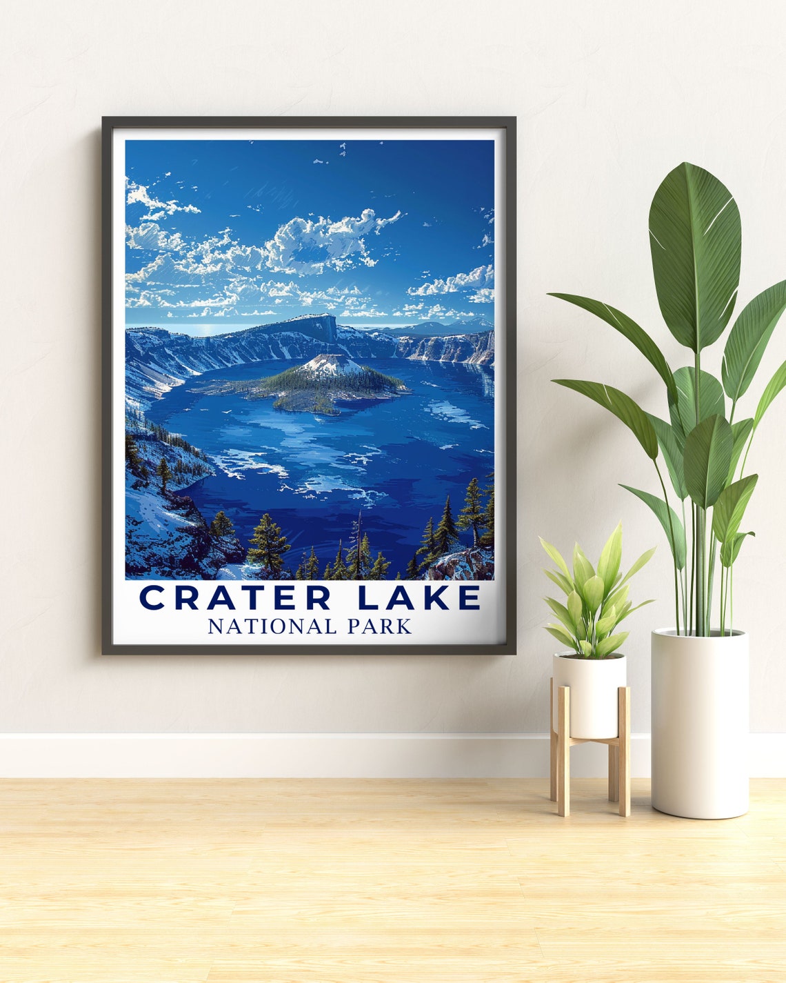 Crater Lake Travel Poster Crater Lake Artwork National Park Decor Crater Lake Poster Crater Lake National Park Art - Image 3