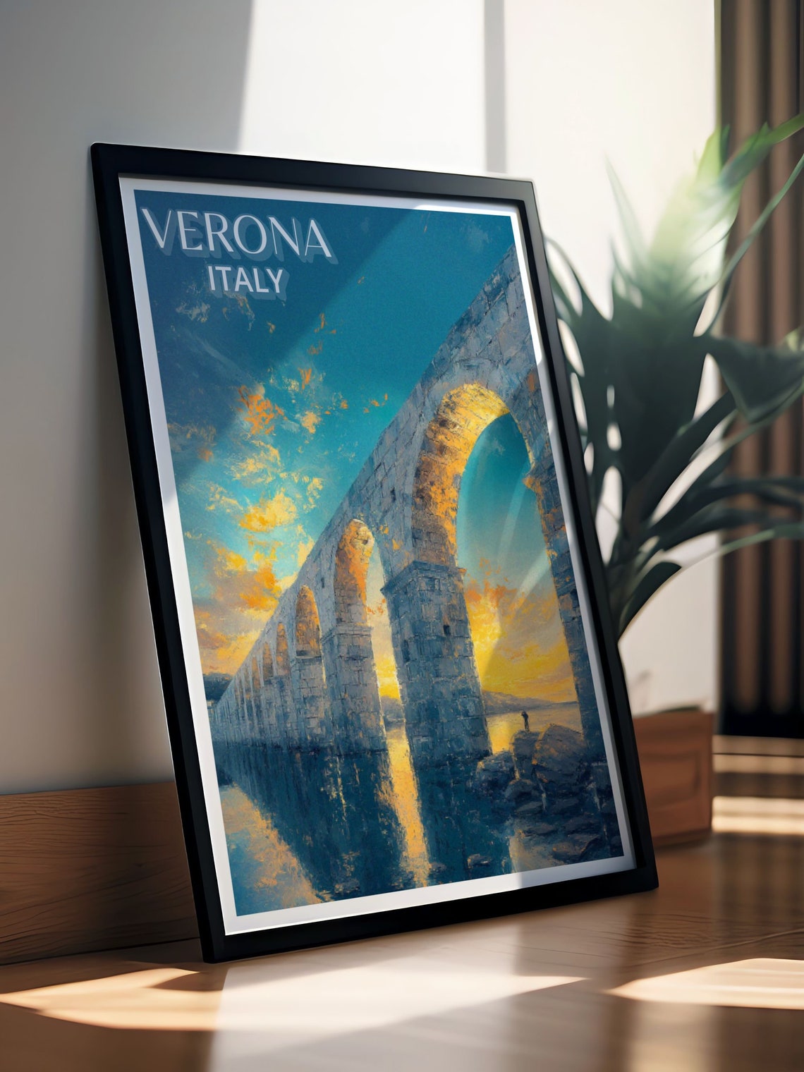 Verona Italy Ancient Stone Aqueduct Arches Golden Sunset Poster - Image 3