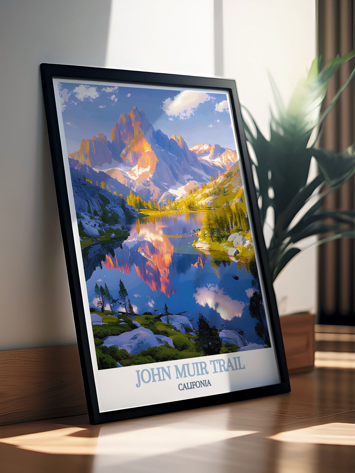 John Muir Trail California Alpine Lake Peaks Reflection Travel Poster - Image 2