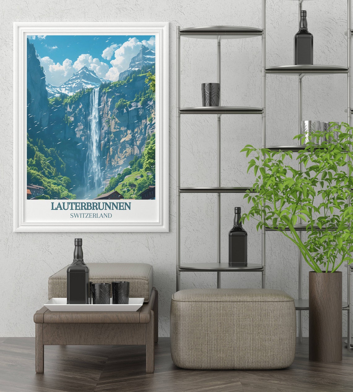 Lauterbrunnen Switzerland Staubbach Falls Cliff Village Poster - Image 3
