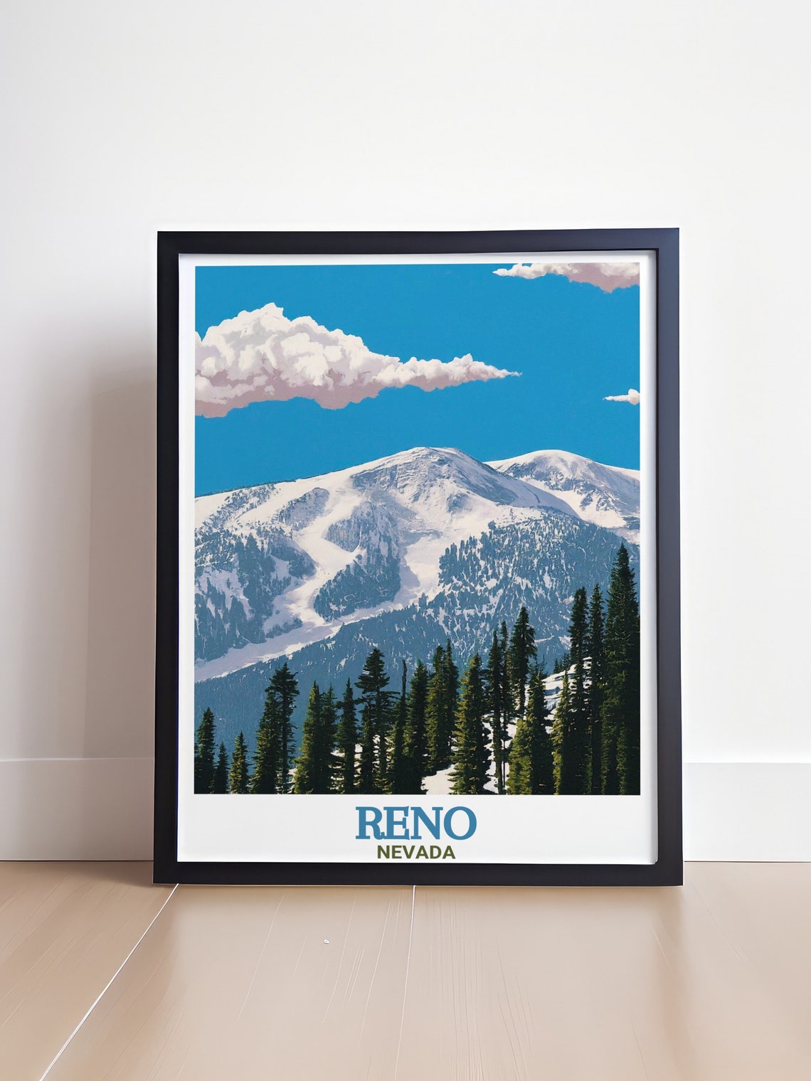 Reno Nevada Snowy Mount Rose Pines Under Blue Sky Travel Poster - Image 4