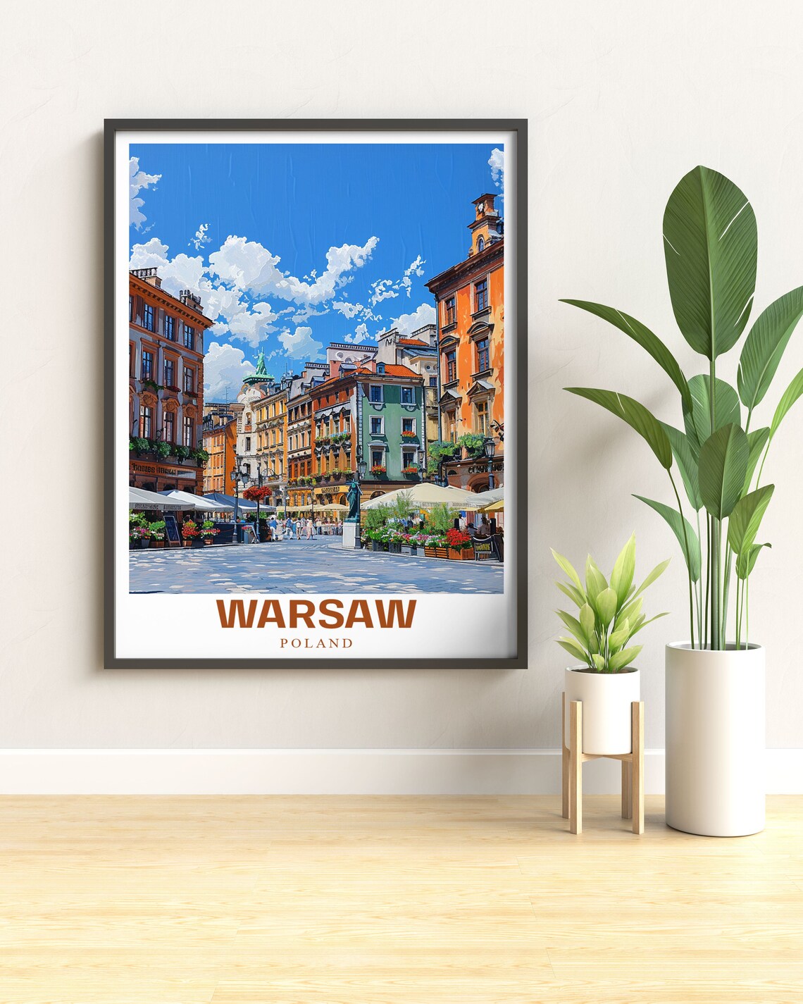 Warsaw Old Town Market Square Colorful Houses View Travel Poster - Image 2