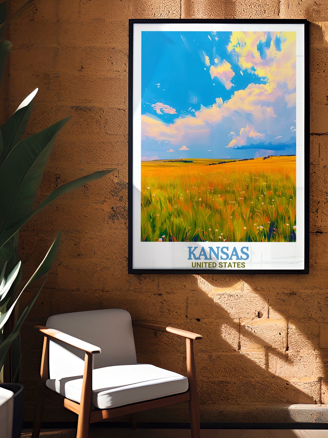Kansas Tallgrass Prairie Golden Grass Under Dramatic Sky Poster - Image 2