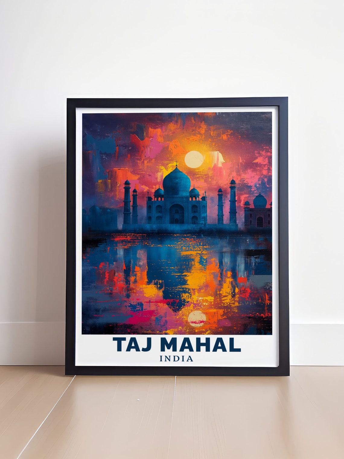 Taj Mahal India Sunset Silhouette Over Reflecting Water Poster - Image 4