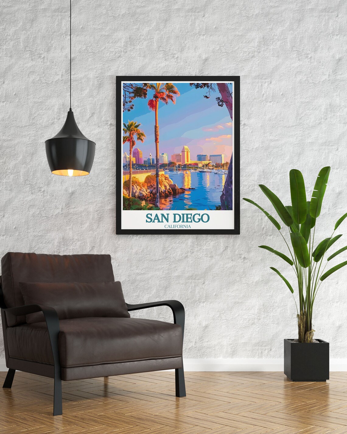 San Diego California Harbor Sunset Marina Skyline Travel Poster - Image 3