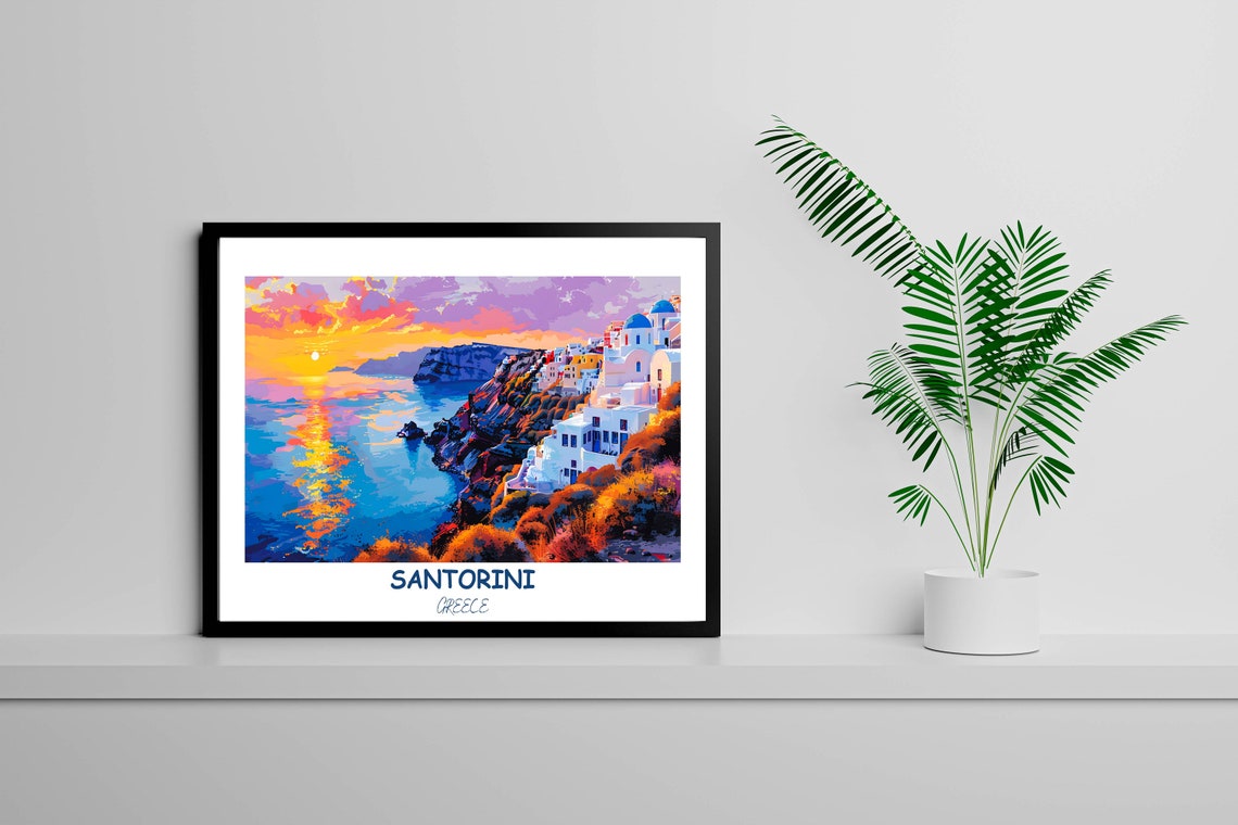 Santorini Caldera Sunset in Warm Light from Oia Cliffs Poster - Image 4