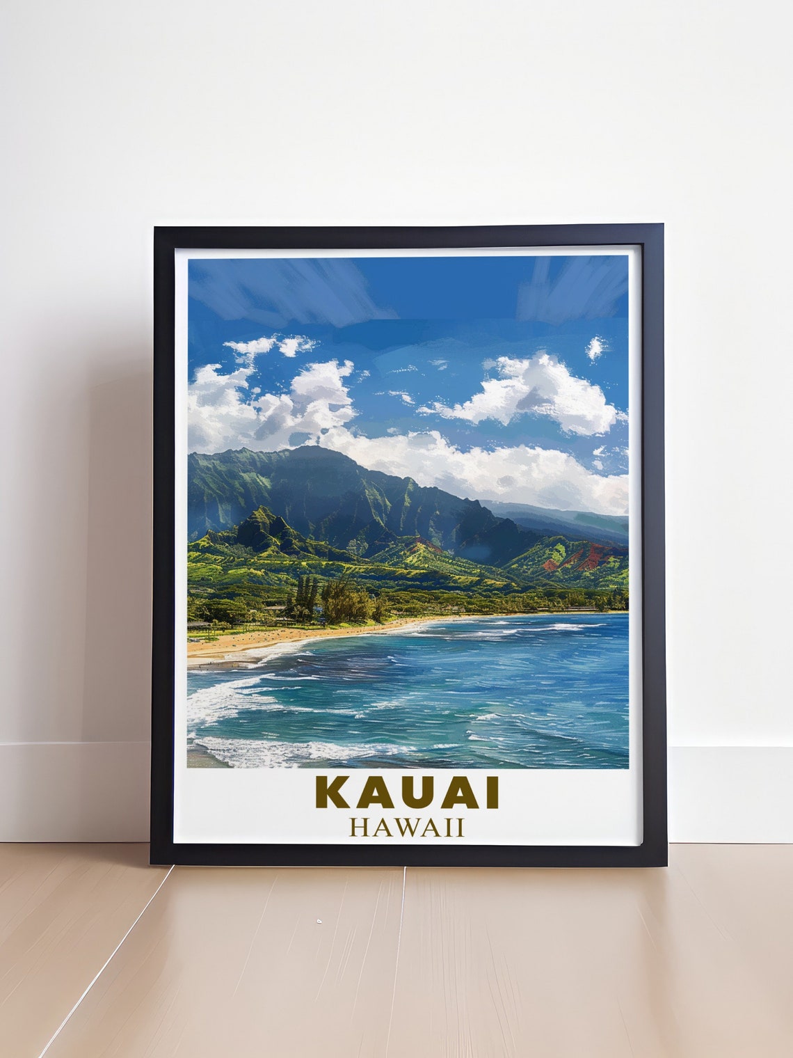 Kauai Hawaii Hanalei Bay Beach Mountains Retro Travel Poster - Image 4