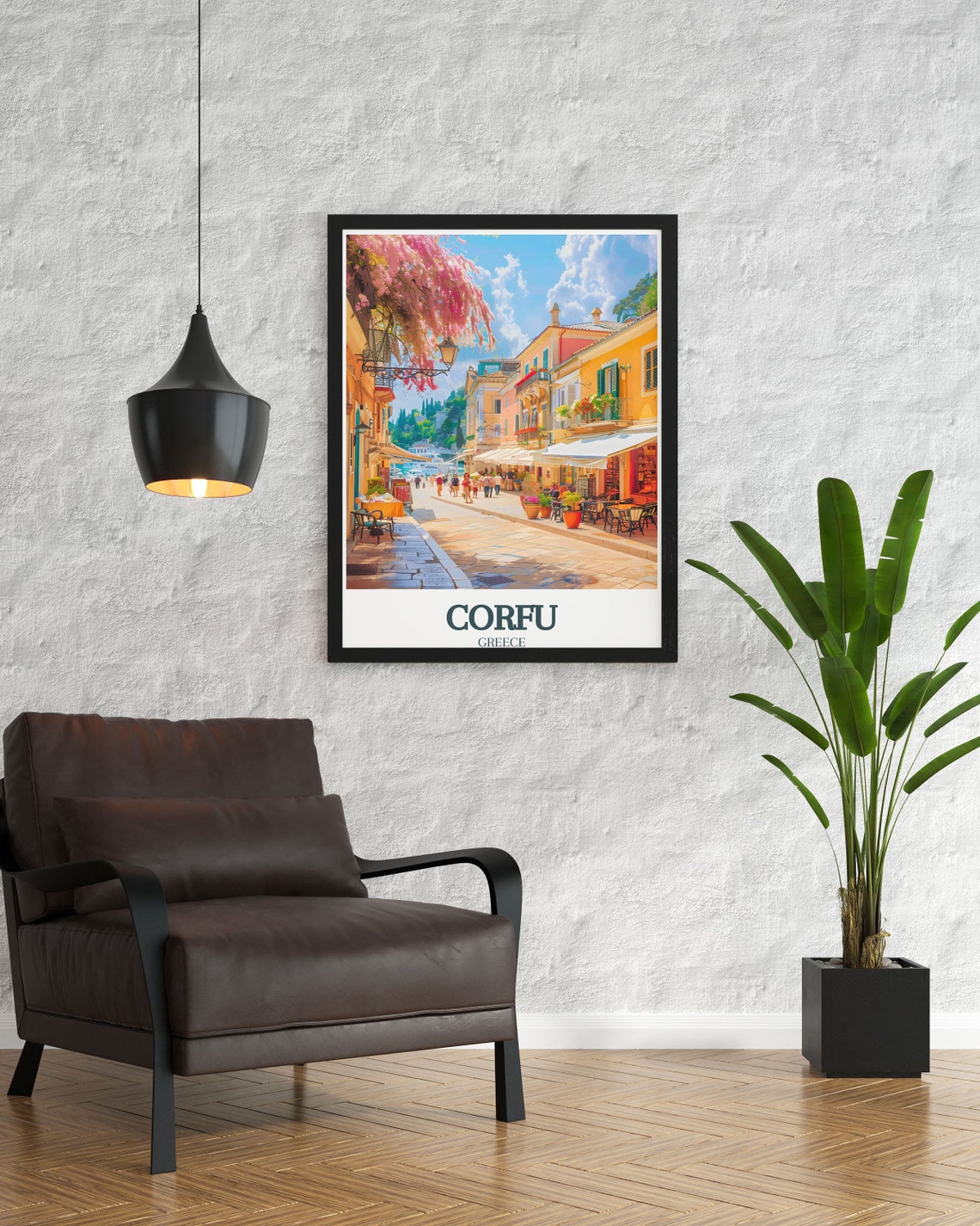 Corfu Greece Old Town Street with Bougainvillea Blooms Poster - Image 3