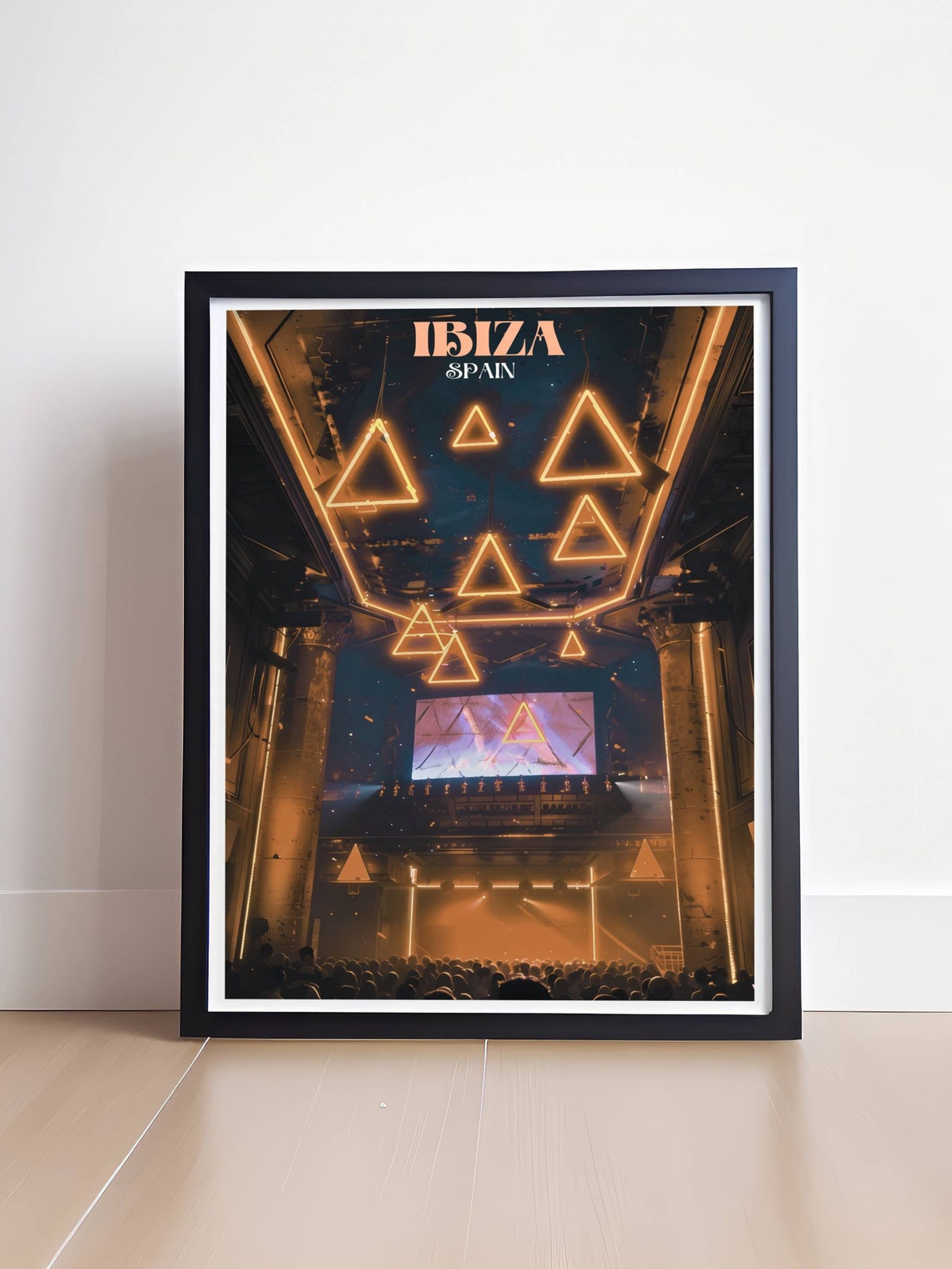 Ibiza Spain Nightclub Neon Triangles Party Crowd Scene Poster - Image 4