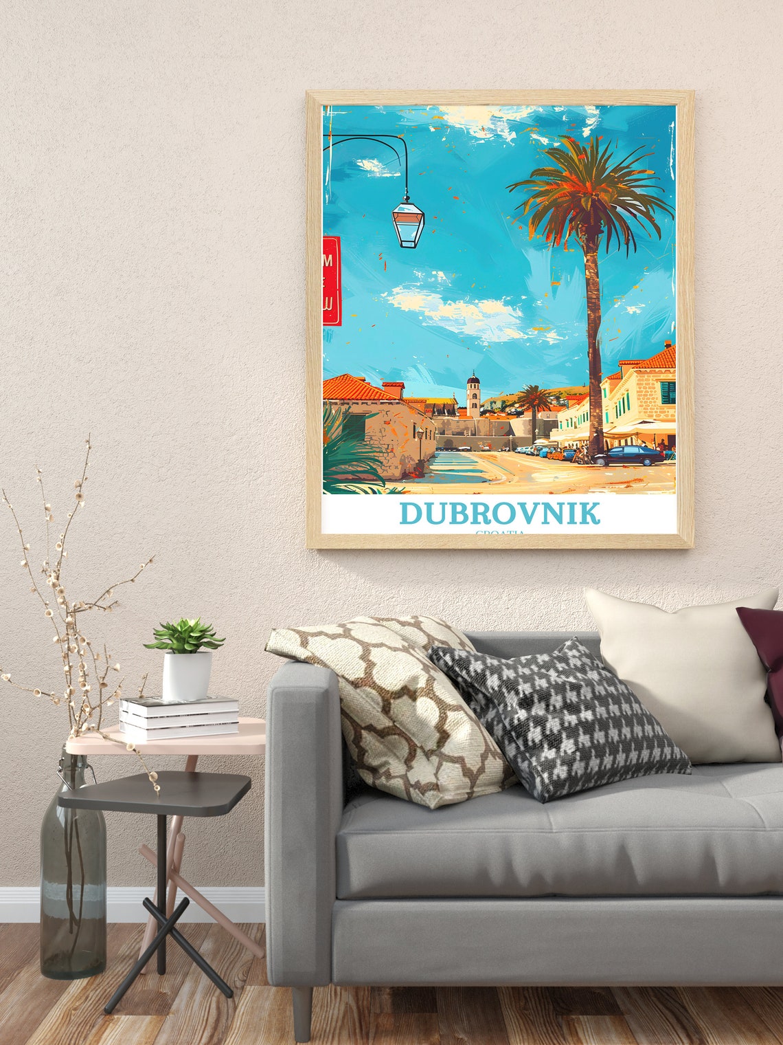 Sunny Dubrovnik Old Town Street With Palm Trees And Lantern Poster - Image 2