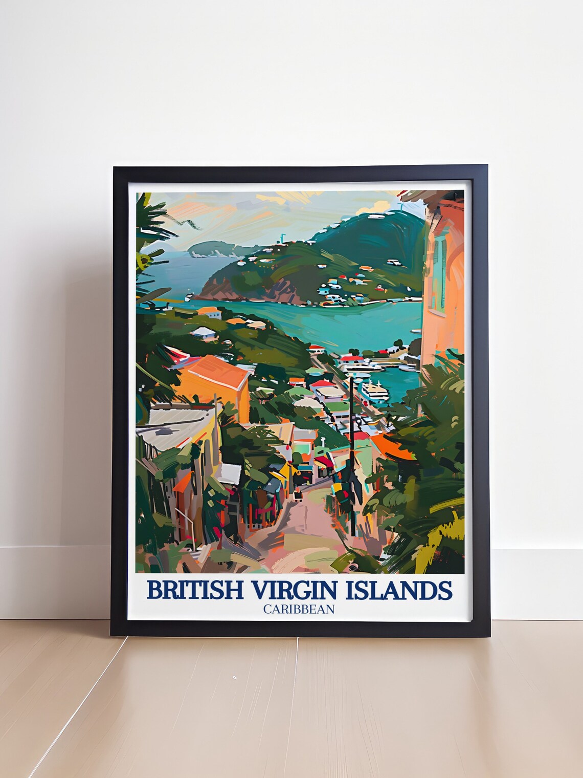 British Virgin Islands Poster Tortola Harbor Caribbean Travel Art - Image 4