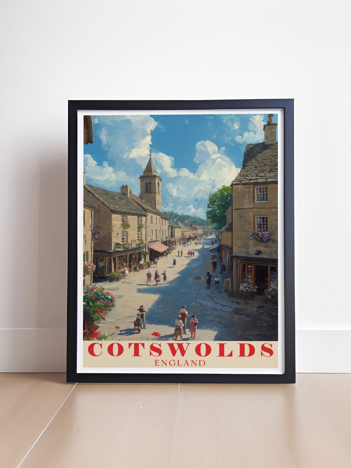 Cotswolds Market Square Sunny Street Scene England Travel Poster - Image 4