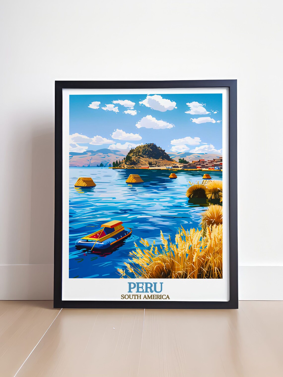 Lake Titicaca Reed Boats Uros Island Hill Blue Water Peru Andes Poster - Image 4