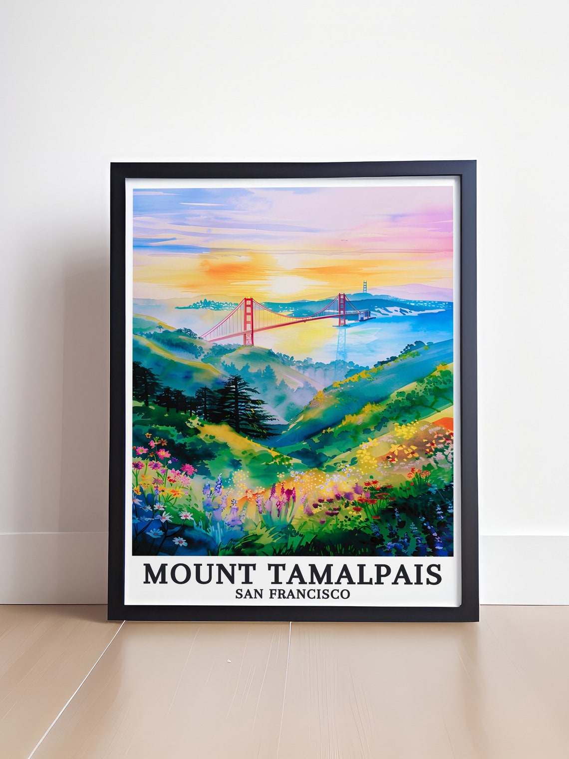 Mount Tamalpais San Francisco Golden Gate Sunset Floral Poster - Image 4