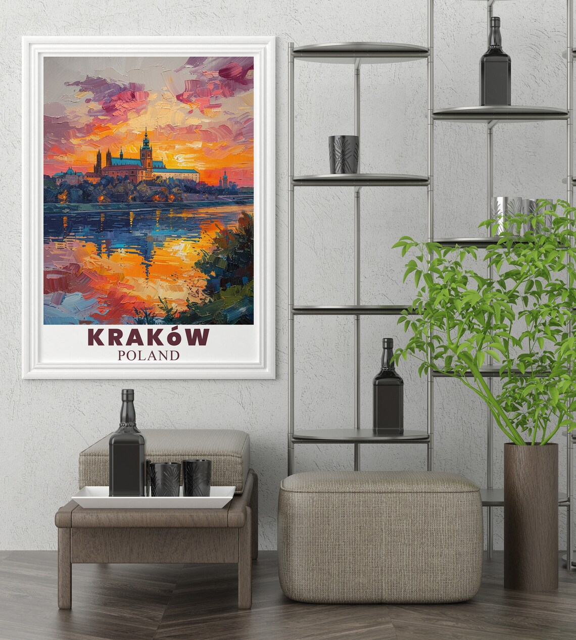 Krakow Poland Wawel Castle Oil Painting Sunset Artwork Poster - Image 3