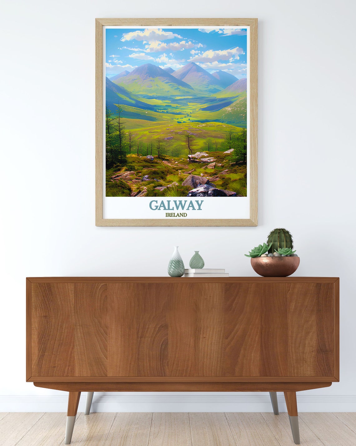 Galway Ireland Green Mountain Valley Under Summer Clouds Poster - Image 3