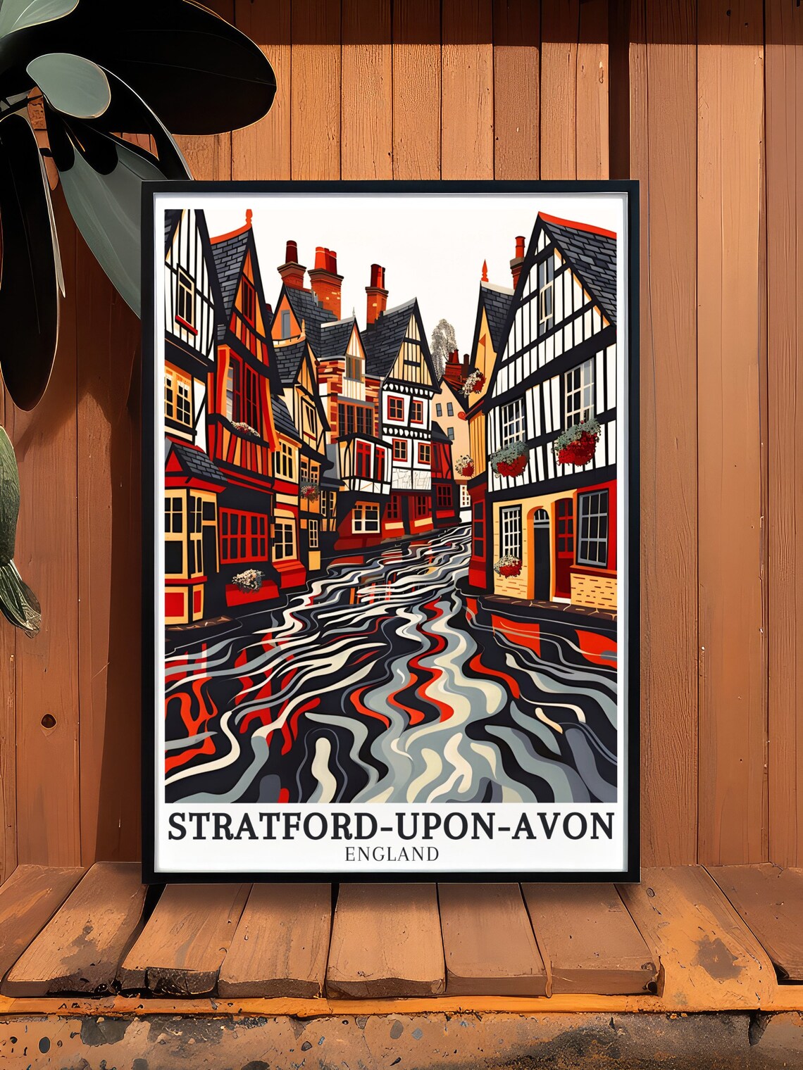 Stratford Upon Avon Tudor Houses River Reflections England Poster - Image 3