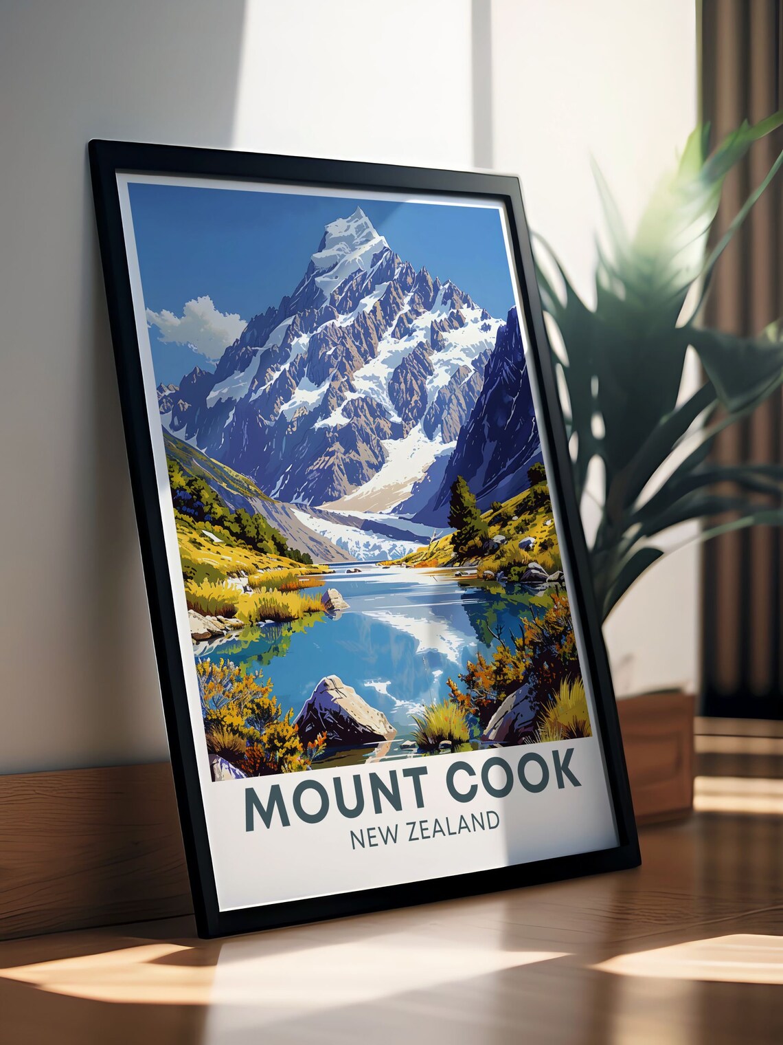 Mount Cook Alpine Lake Mirror Reflection New Zealand Travel Poster - Image 2