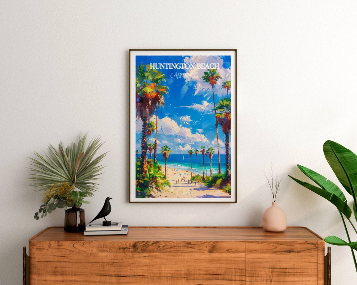 Huntington Beach California Palm Trees Sandy Shore Travel Poster - Image 2