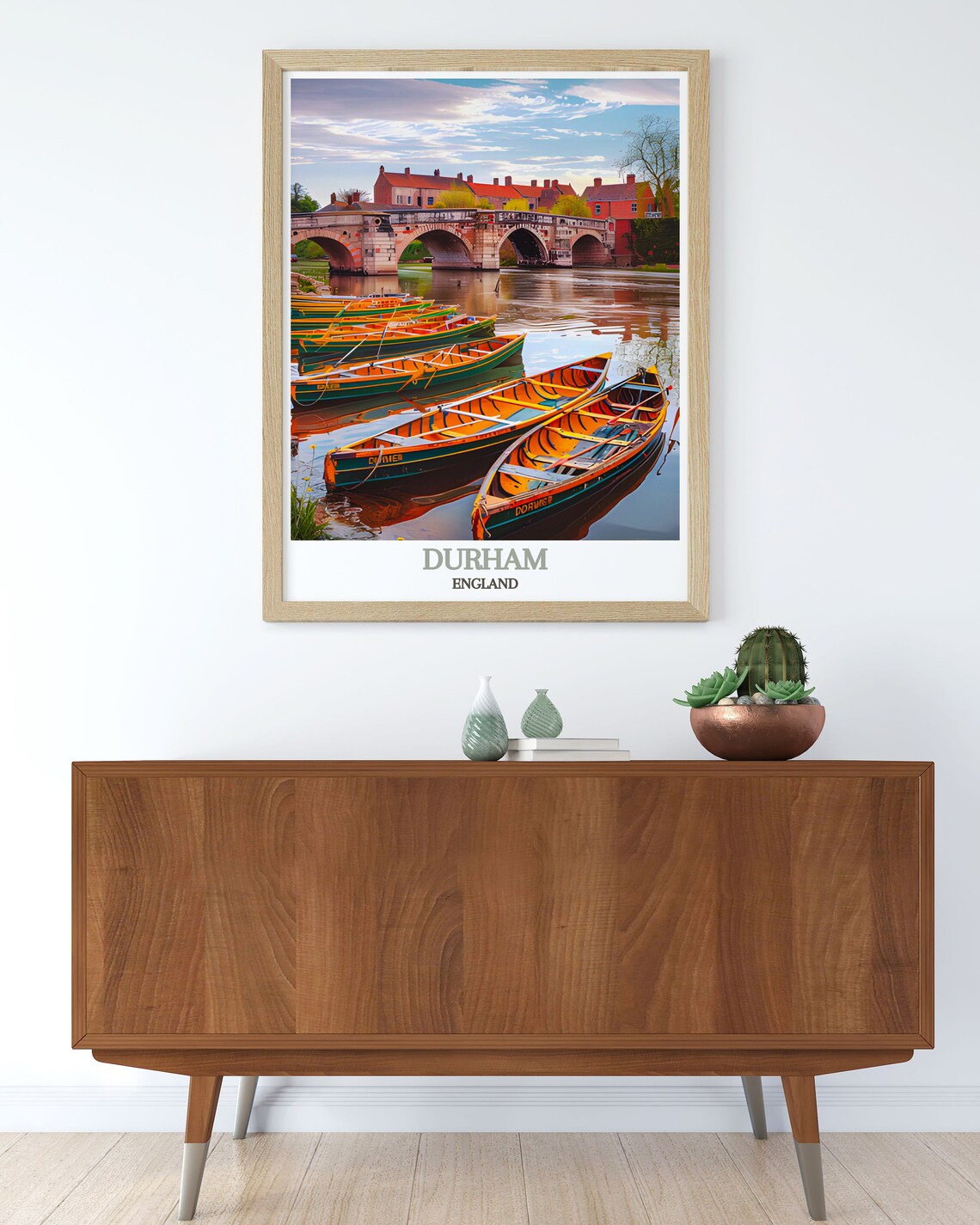 Durham England River Wear Rowing Boats Stone Bridge Scene Poster - Image 2