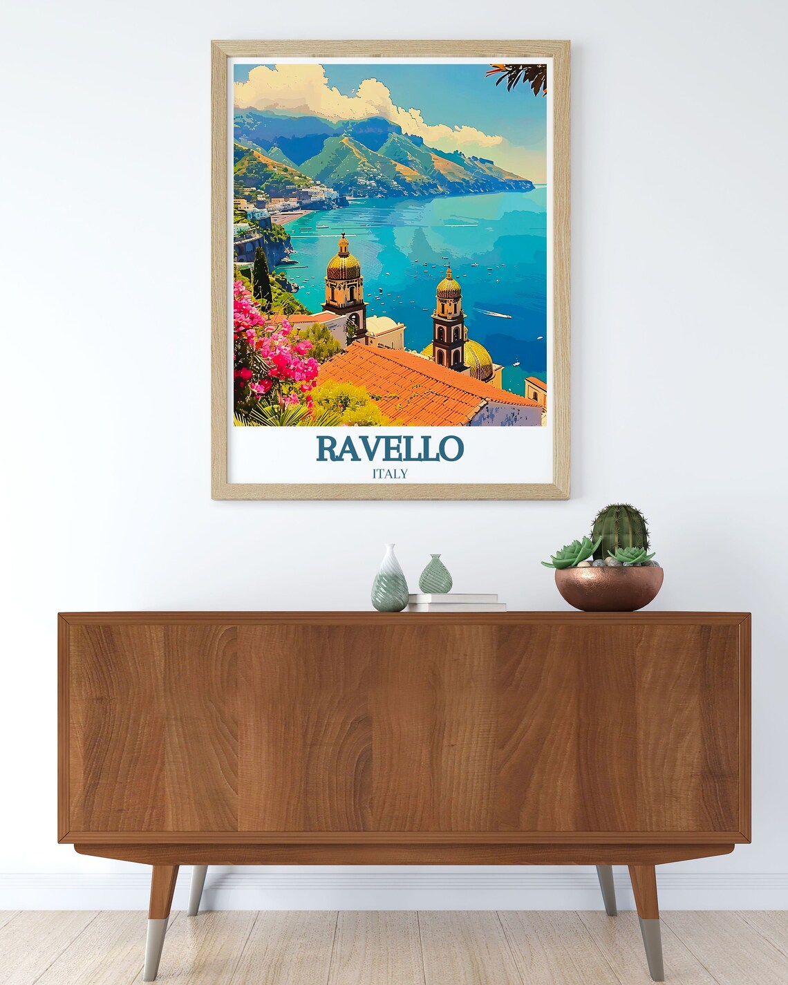 Ravello Italy Amalfi Coast Church Domes Turquoise Sea View Poster - Image 3