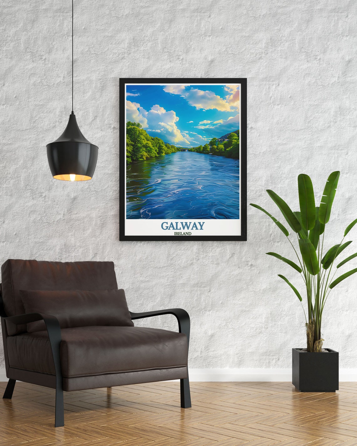 Galway Ireland River Corrib Lush Banks Under Bright Sky Poster - Image 2