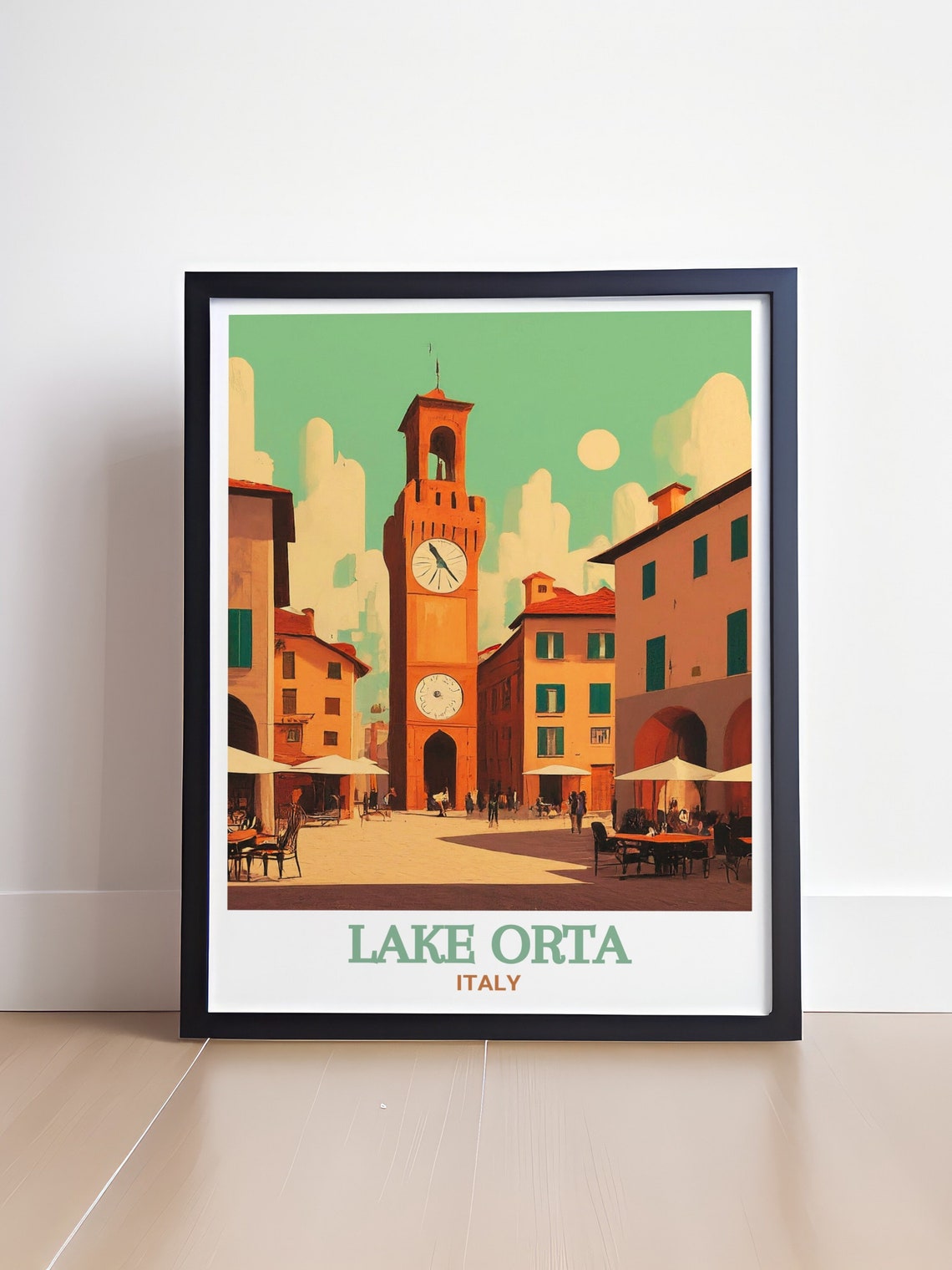 Lake Orta Piazza Motta Clock Tower in Warm Vintage Style Poster - Image 4