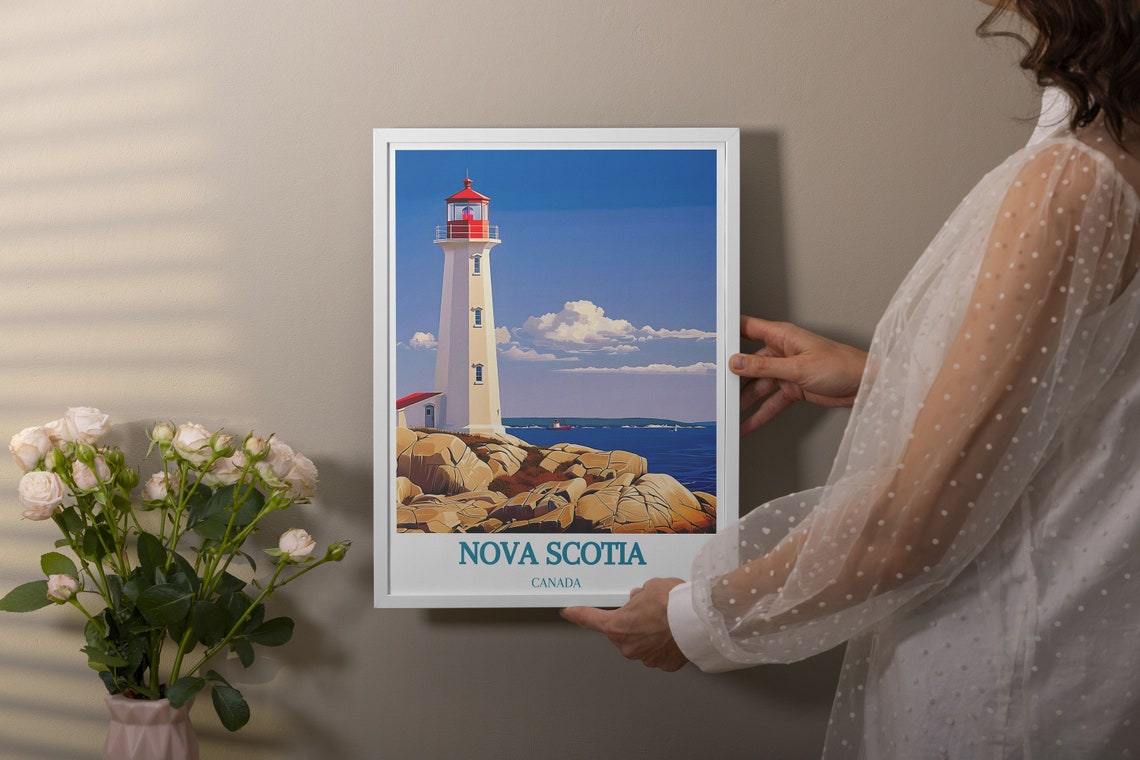 Nova Scotia Canada Peggys Cove Lighthouse On Rocky Shore Poster - Image 2