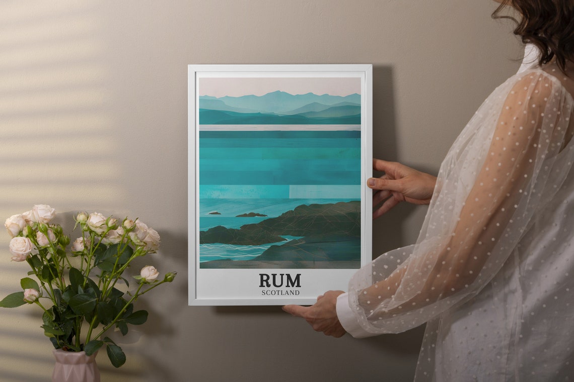 Isle of Rum Askival Mountain Teal Coast Scotland Travel Poster - Image 3