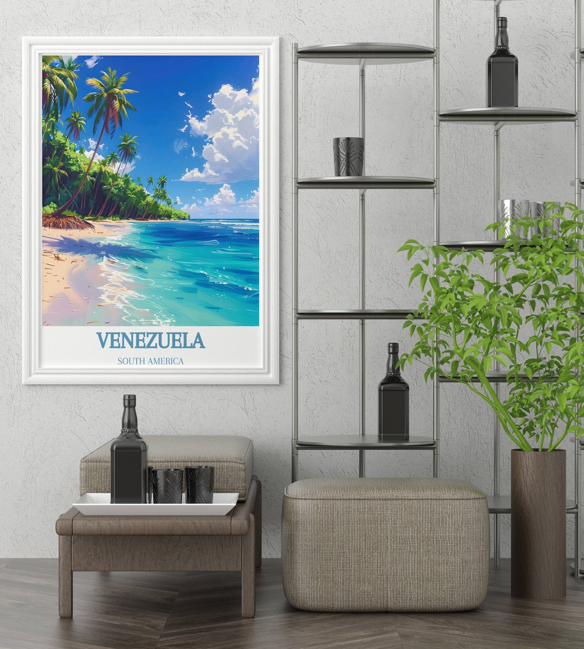Venezuela South America Palm Lined Tropical Beach Shoreline Poster - Image 3