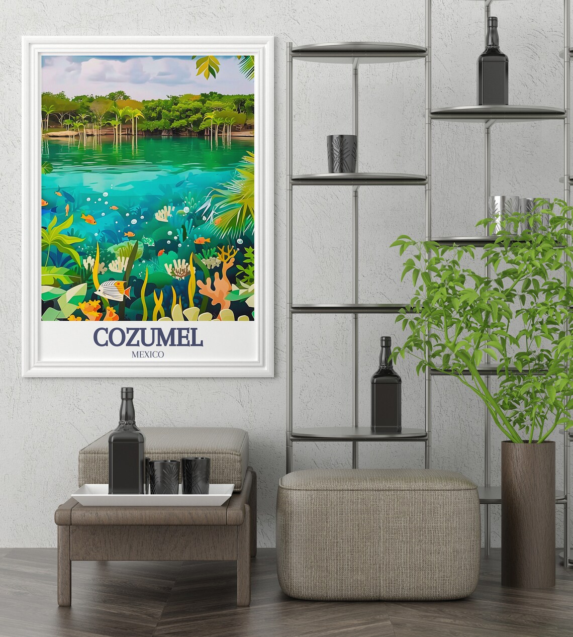 Cozumel Mexico Vibrant Coral Reef Underwater Scene Travel Poster - Image 2