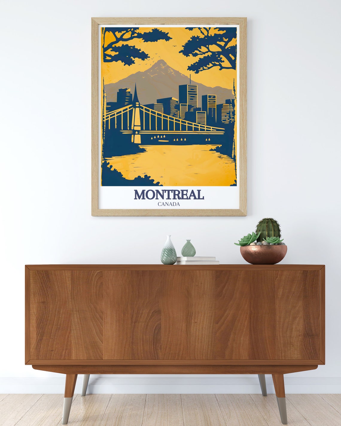Montreal Canada Retro Navy Gold Bridge City Skyline Art Poster - Image 2