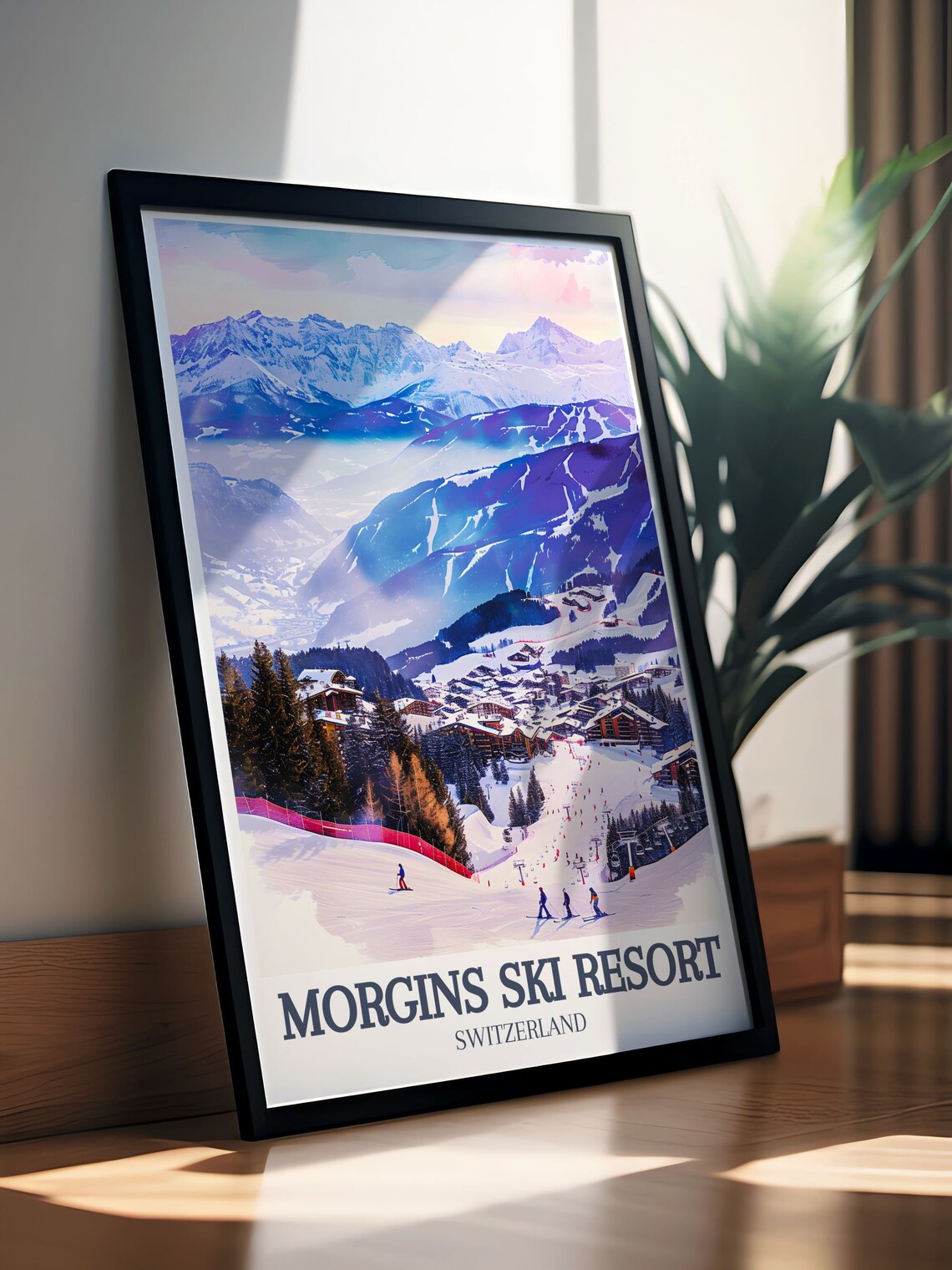 Morgins Ski Resort Village Swiss Alps Snowy Slopes Travel Poster - Image 3