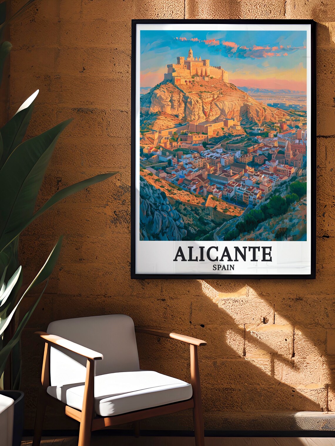 Alicante Spain Santa Barbara Castle Sunset Mountain View Poster - Image 3