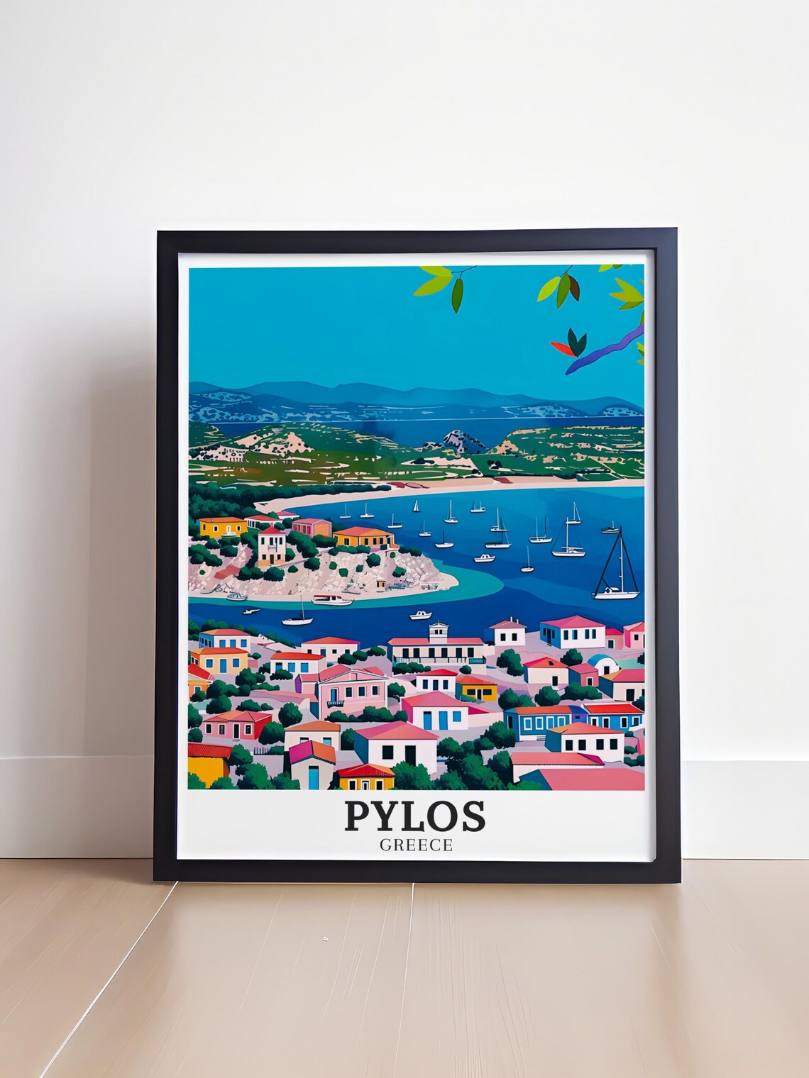 Pylos Greece Harbor Sailboats Colorful Coastal Town Travel Poster - Image 3