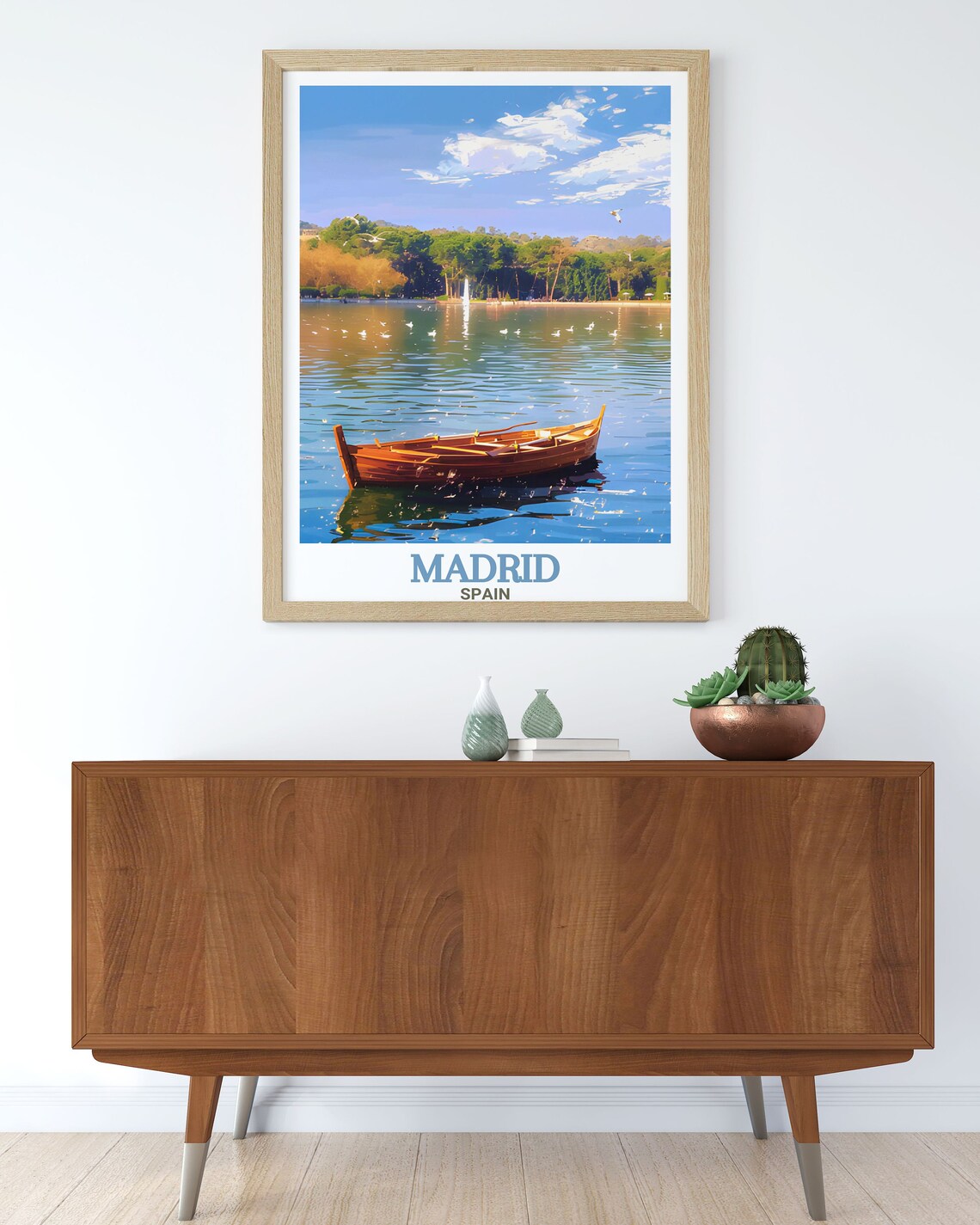 Madrid Casa de Campo Park Lake Rowboat Fountain Scenery Poster - Image 2