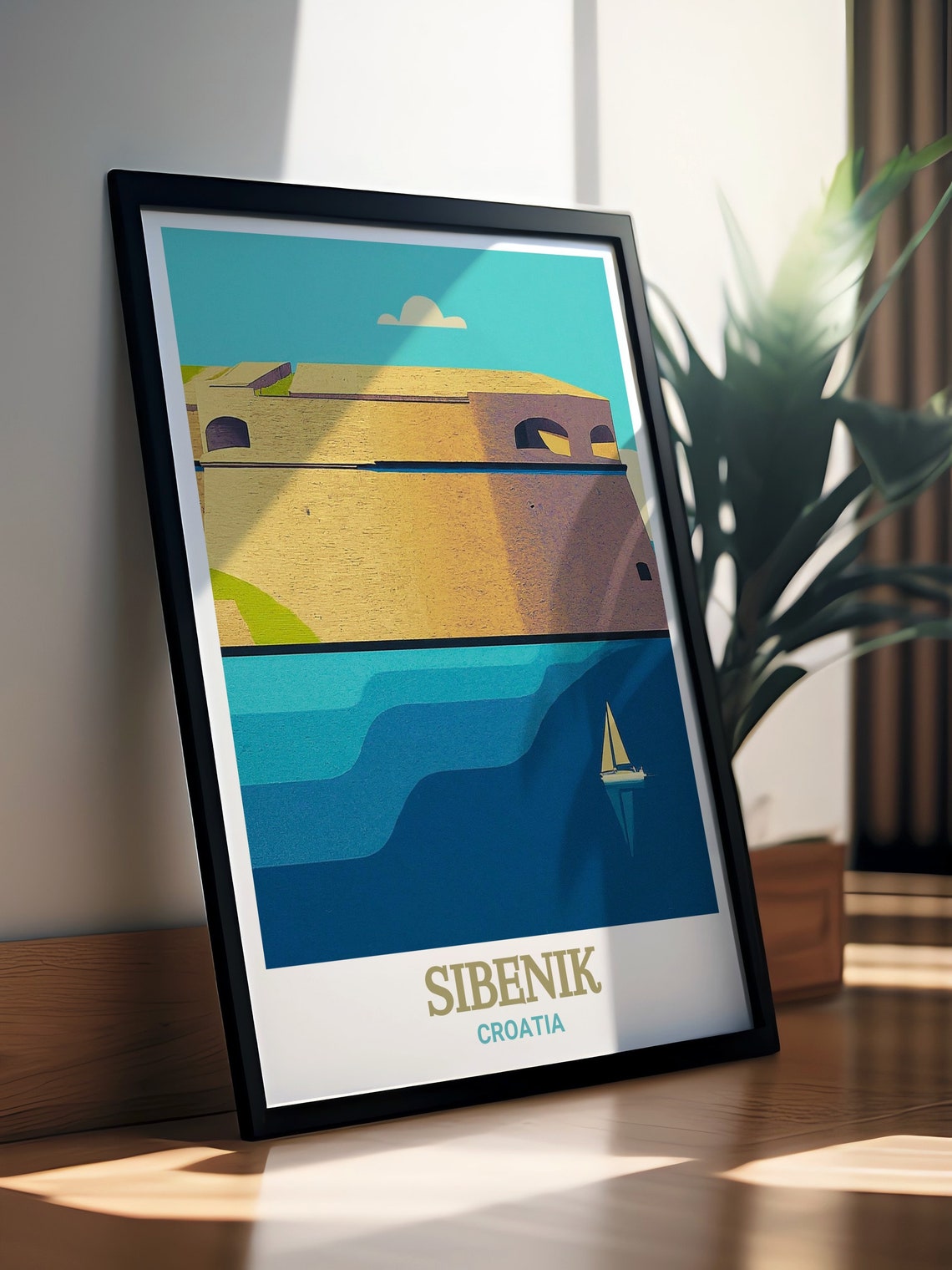 Sibenik Croatia St Nicholas Fortress Sailboat Sea View Poster - Image 2