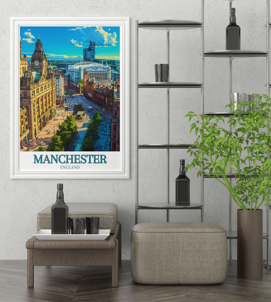 Manchester City Centre Town Hall Crowded Square England Poster - Image 3
