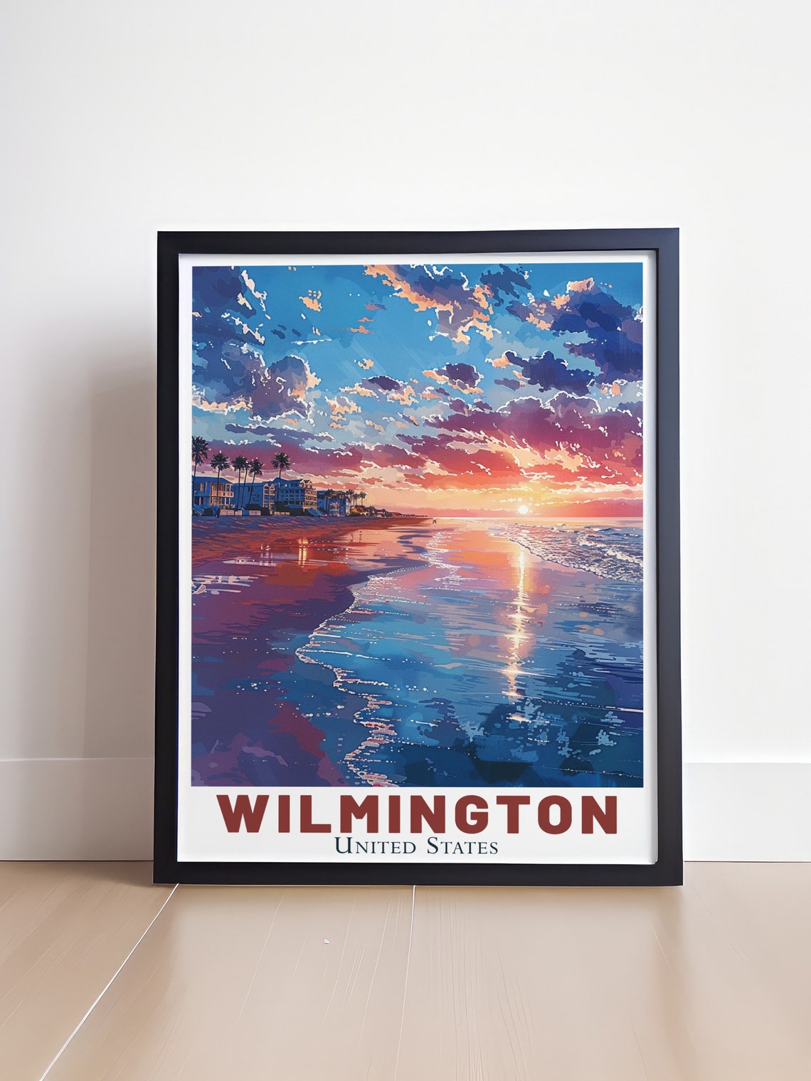 Wilmington North Carolina Beach Sunset Ocean Waves Shoreline Poster - Image 4