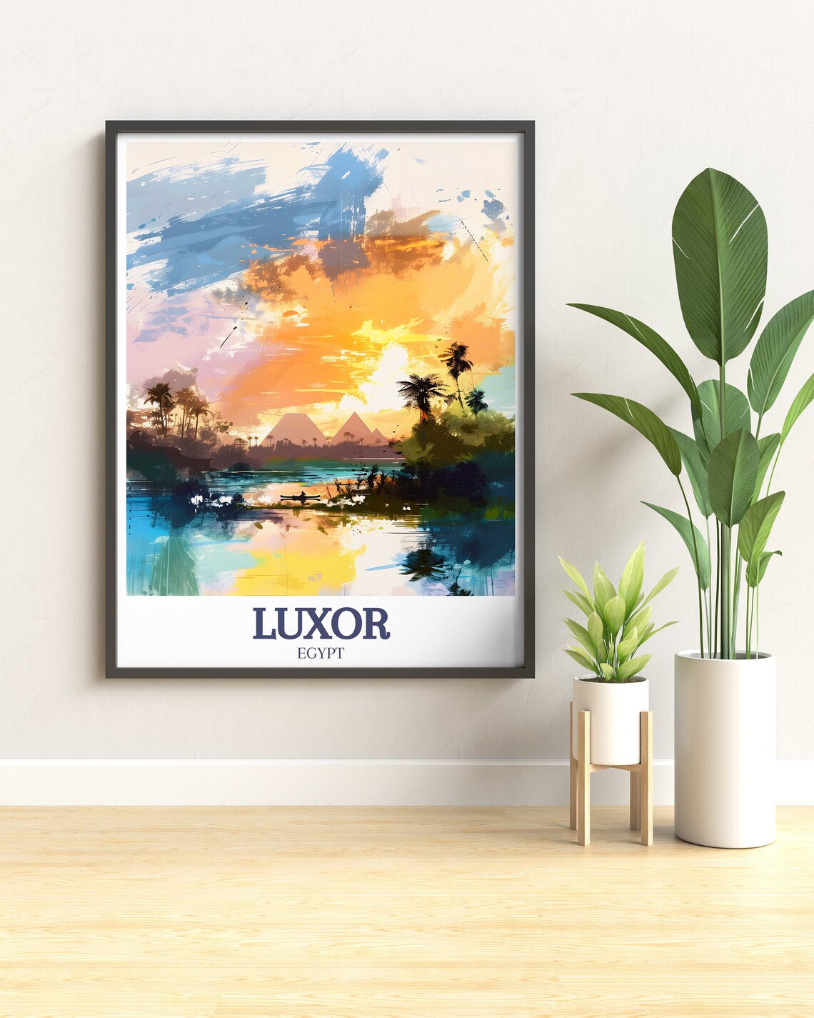 Luxor Egypt Giza Pyramids Nile Watercolor Sunrise Art Travel Poster - Image 3