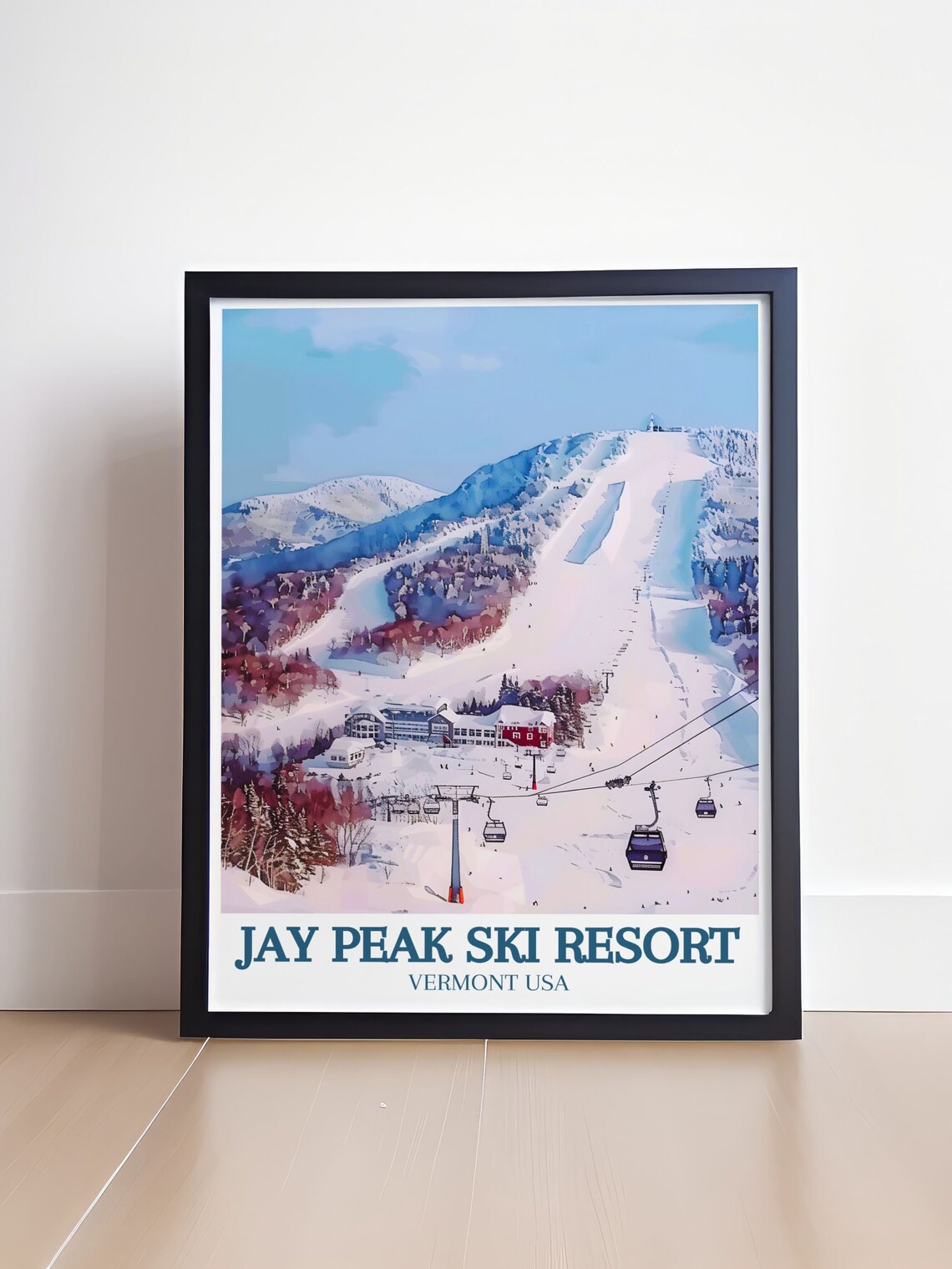 Jay Peak Ski Resort Vermont Winter Snowy Slopes Aerial Travel Poster - Image 4