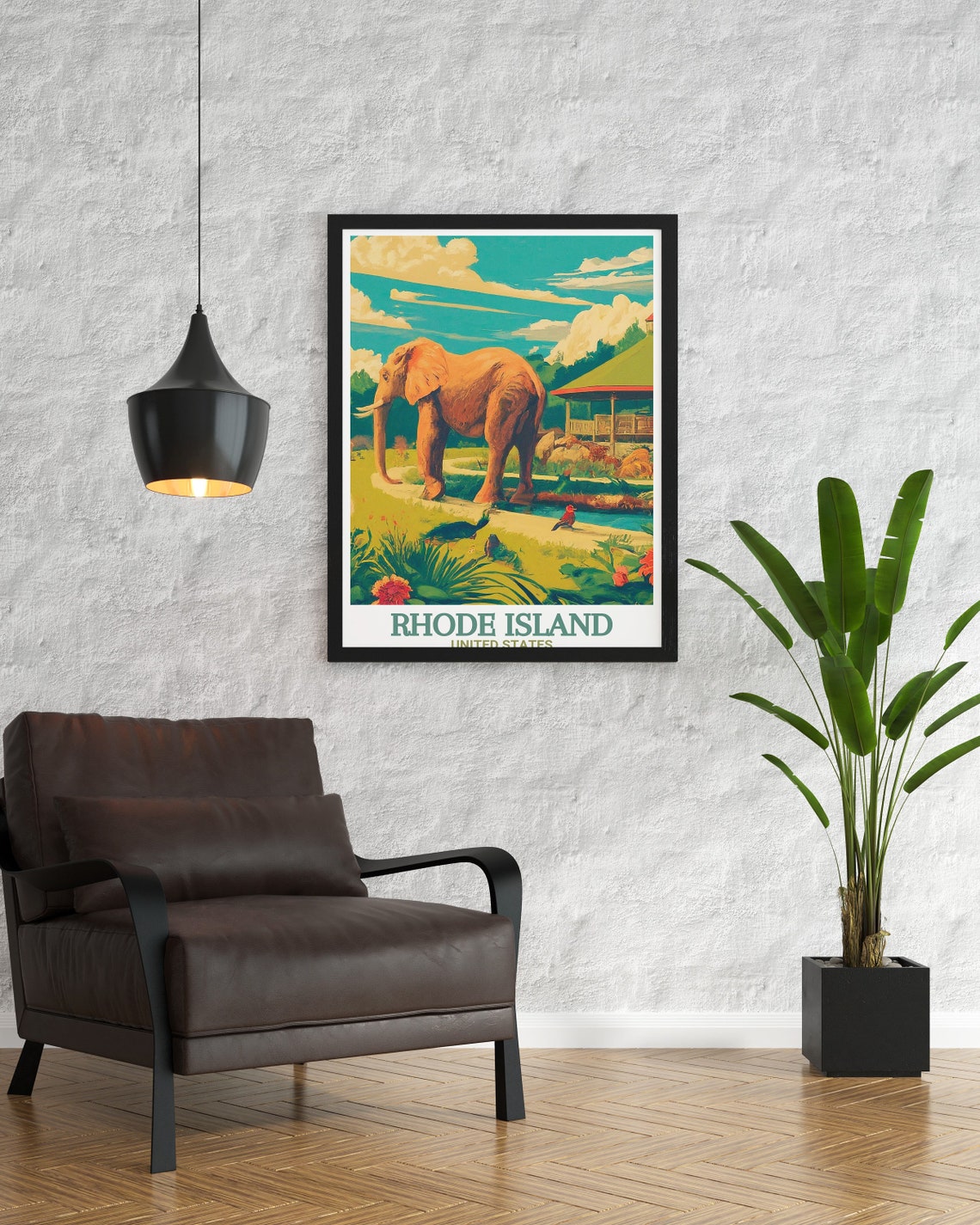 Rhode Island USA Zoo Elephant Retro Wildlife Illustration Poster - Image 3