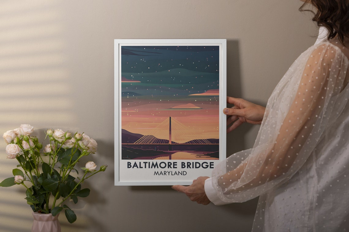 Baltimore Bridge Maryland Cable Stayed Bridge At Night Poster - Image 4