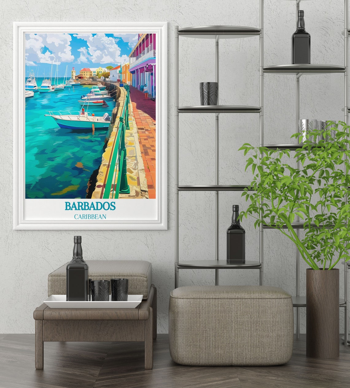 Barbados Bridgetown Harbor Turquoise Boats Classic Travel Poster - Image 2
