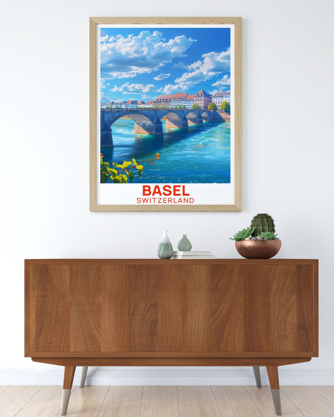 Basel Switzerland Middle Bridge Rhine River Historic City Poster - Image 2