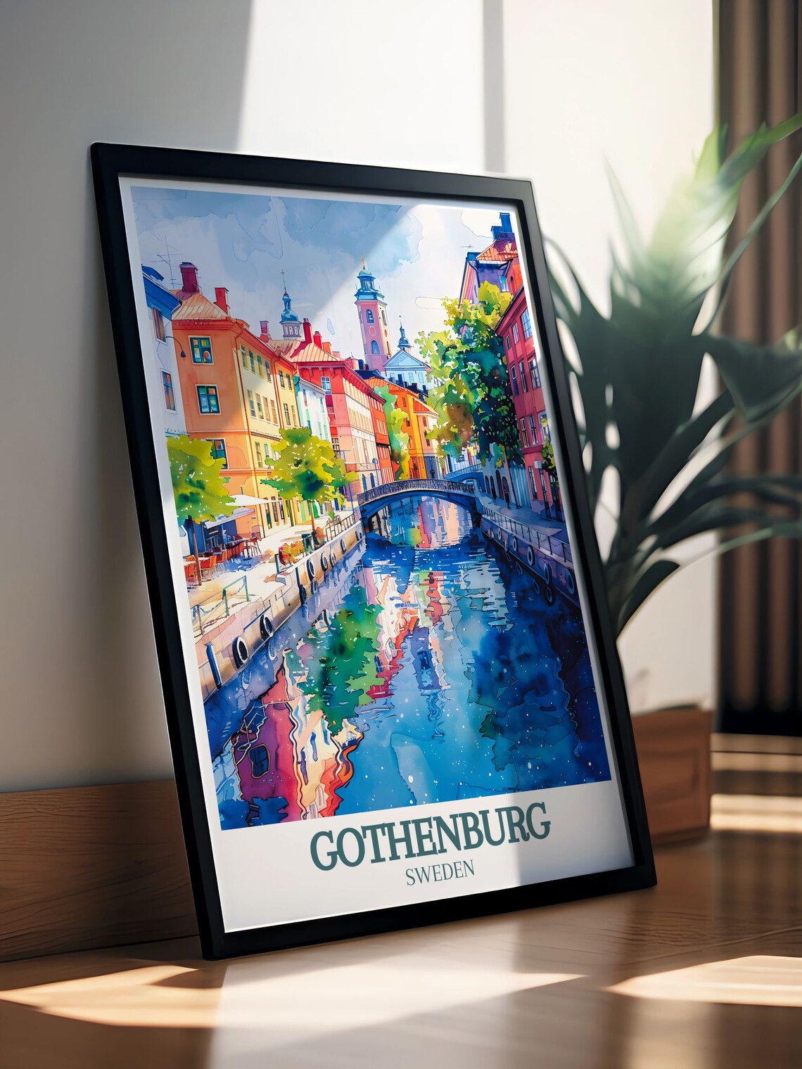 Gothenburg Sweden Canal Bridge Watercolor City View Travel Poster - Image 2
