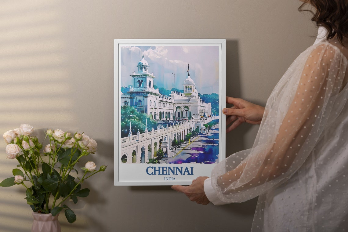 Chennai Historic Colonial Landmark Building Watercolor Poster - Image 3