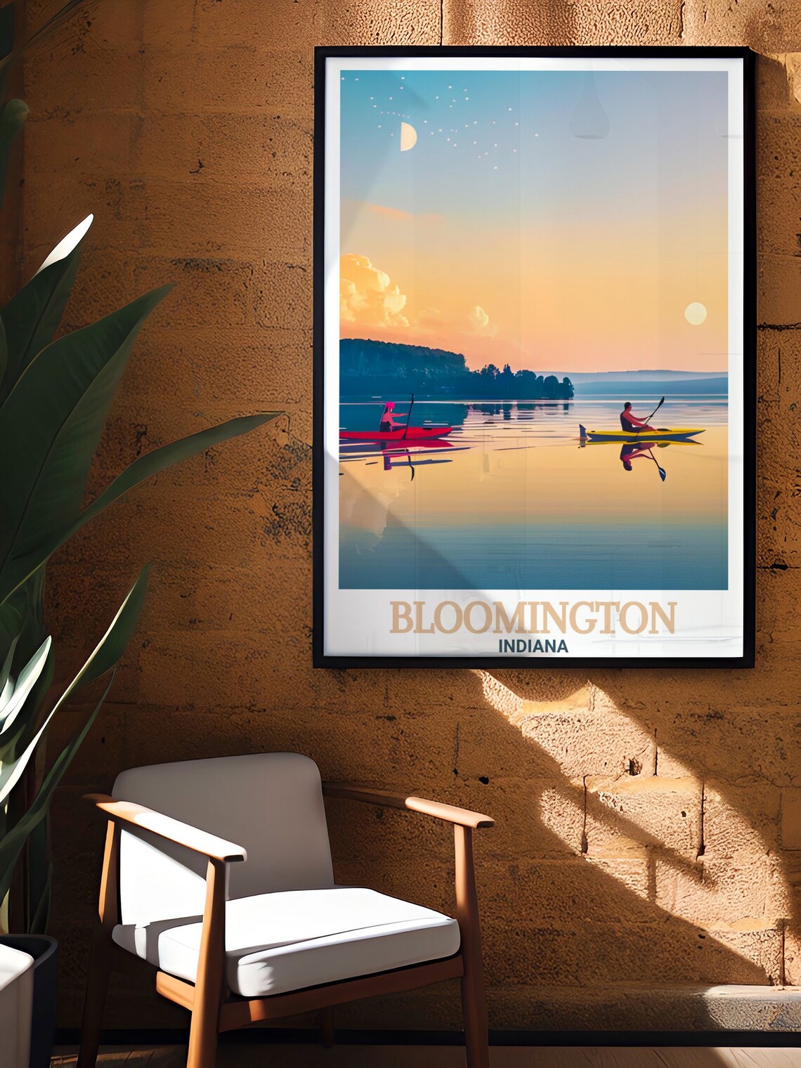 Bloomington Indiana Kayakers Sunset Lake Monroe Travel Poster - Image 3