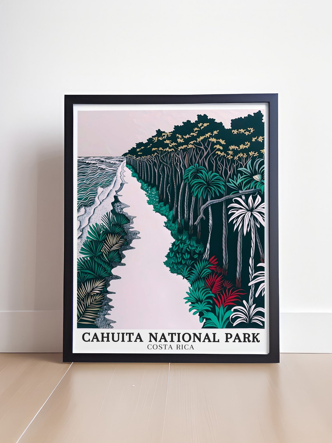 Cahuita National Park Coastline Forest In Minimalist Style Poster - Image 4