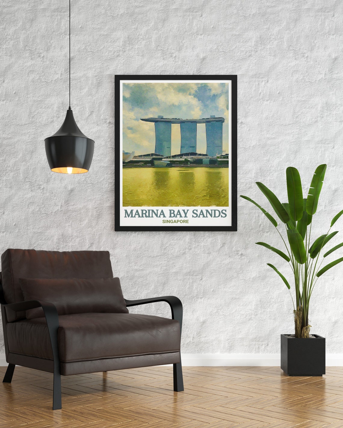 Marina Bay Sands Singapore Golden Sky Watercolor Travel Poster - Image 2